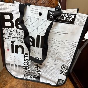 Lululemon Reusable Big Shopping Tote Bag White Black 14x16x6” Snap Closure